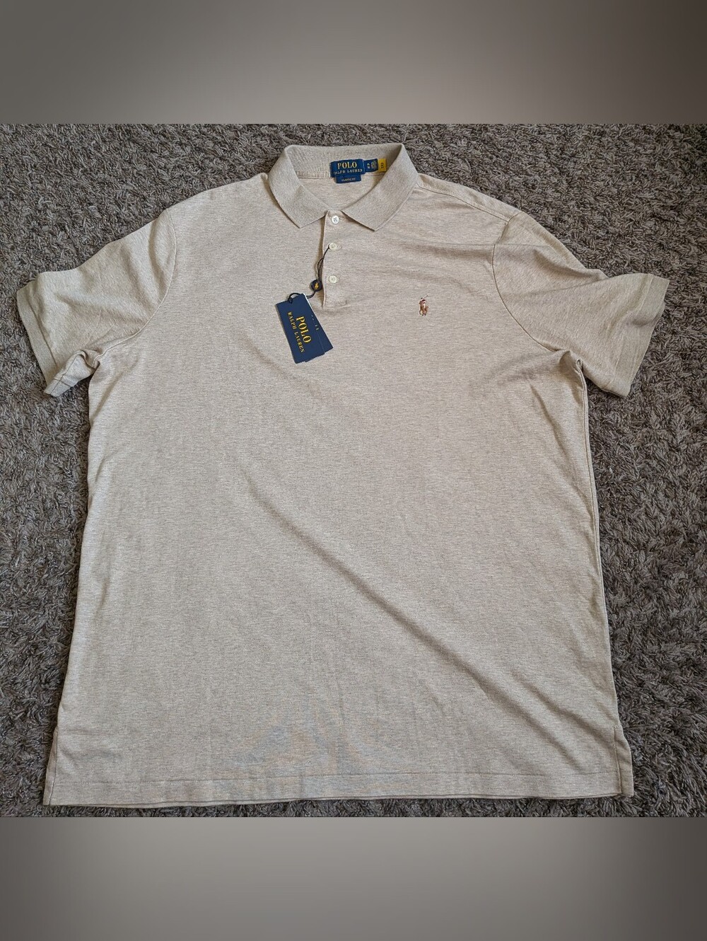 NWT Polo Ralph Lauren Beige Heather Cotton Classic Fit Polo Shirt Men's XL
